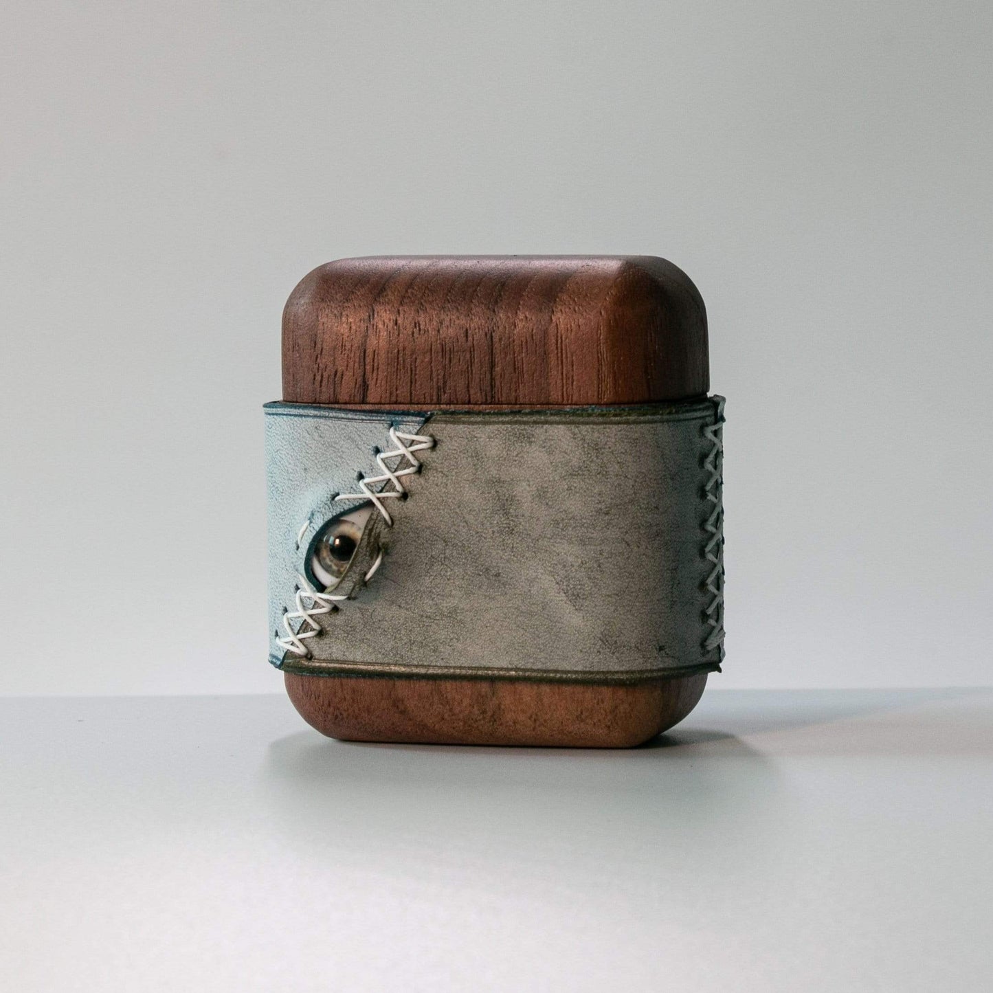 Techypop.com AirPods Case AirPods 1 & 2 / Green+Blue Stitched Eye Leather Dark Wooden Protective Case For Apple Airpods 1 & 2 & Pro