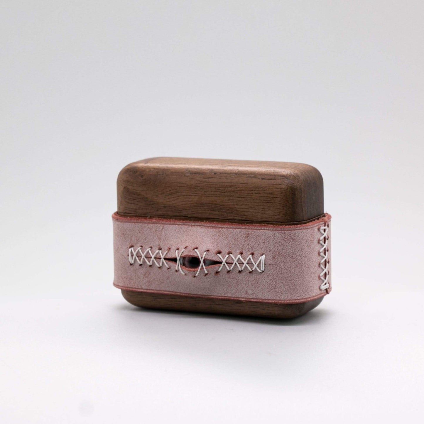 Techypop.com AirPods Case AirPods 1 & 2 / Pink Stitched Eye Leather Dark Wooden Protective Case For Apple Airpods 1 & 2 & Pro