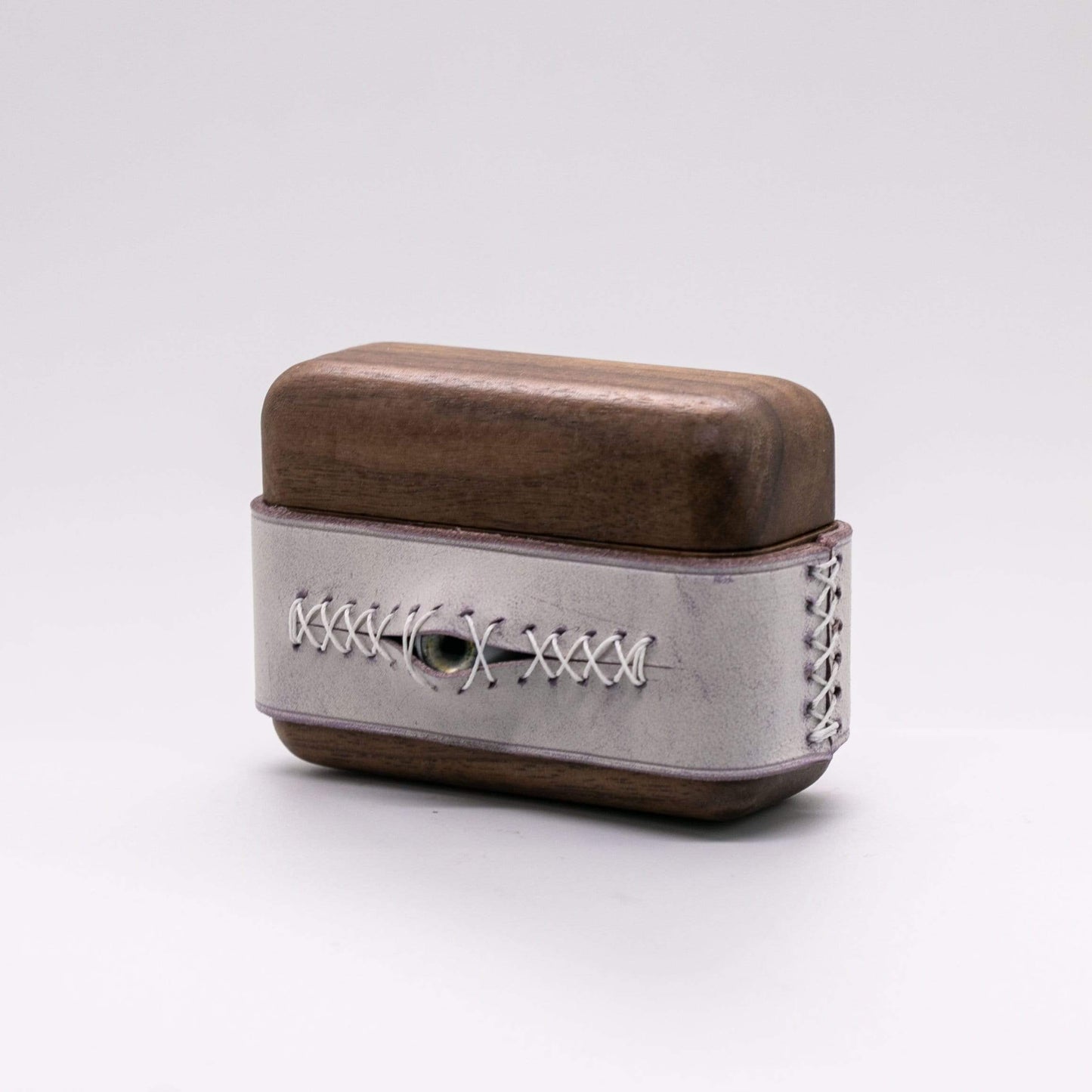 Techypop.com AirPods Case AirPods 1 & 2 / Purple Stitched Eye Leather Dark Wooden Protective Case For Apple Airpods 1 & 2 & Pro