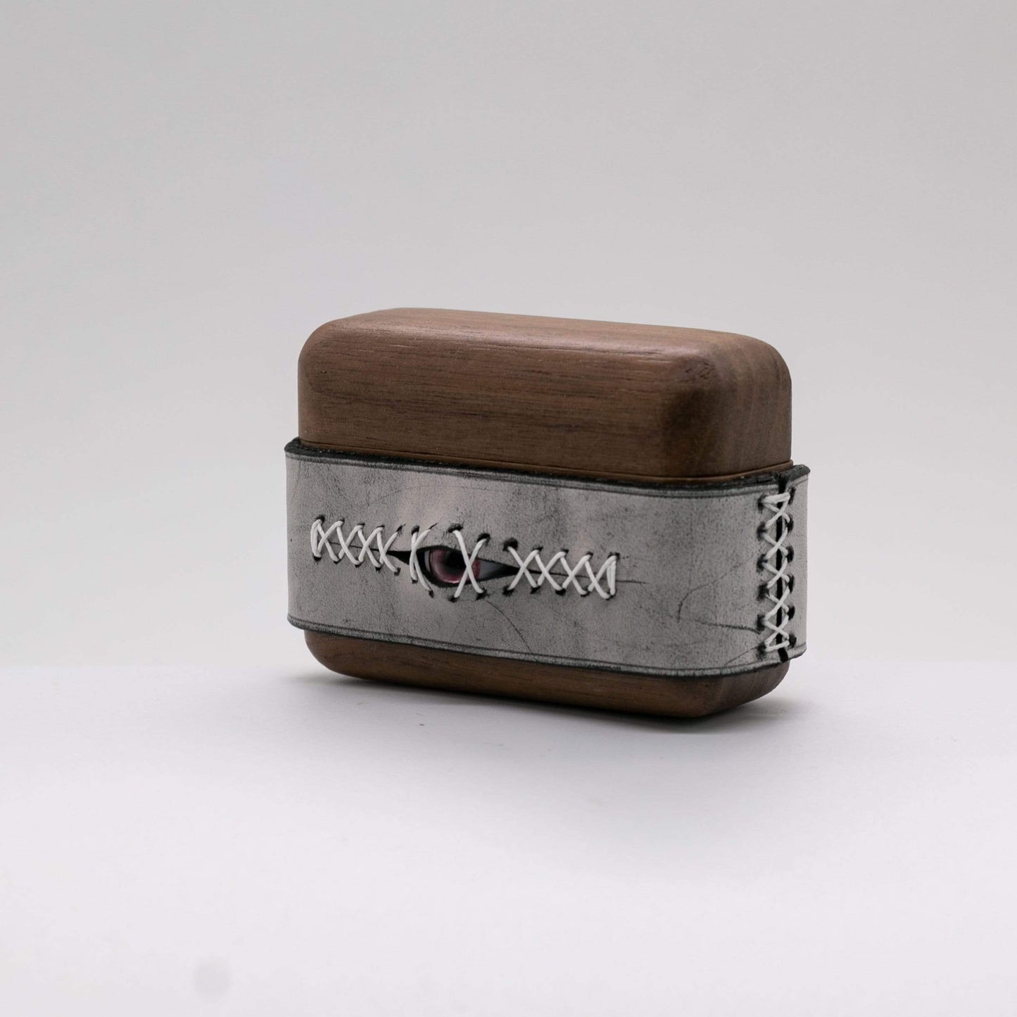 Techypop.com AirPods Case Stitched Eye Leather Dark Wooden Protective Case For Apple Airpods 1 & 2 & Pro