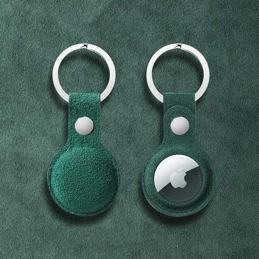 Techypop.com AirTag Case Green Alcantara Genuine Leather Designer AirTag Case