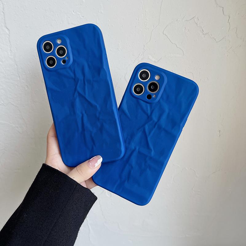 Techypop.com Blue Uni-Color Minimalism Pleated Texture Protective Designer iPhone Case For iPhone 13 12 11 Pro Max X XS Max XR 7 8 Plus