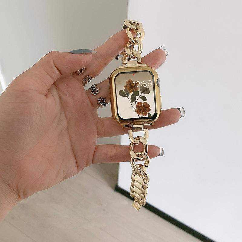 Techypop.com Gold Stainless Steel Designer Apple Watch Band Strap For iWatch Series SE 6/5/4/3/2/1