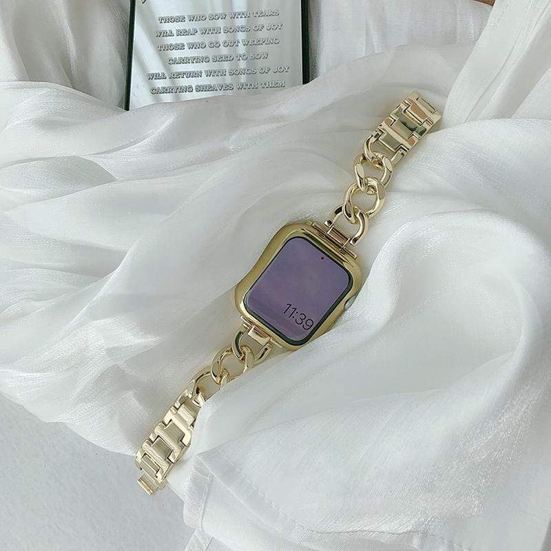 Techypop.com Gold Stainless Steel Designer Apple Watch Band Strap For iWatch Series SE 6/5/4/3/2/1