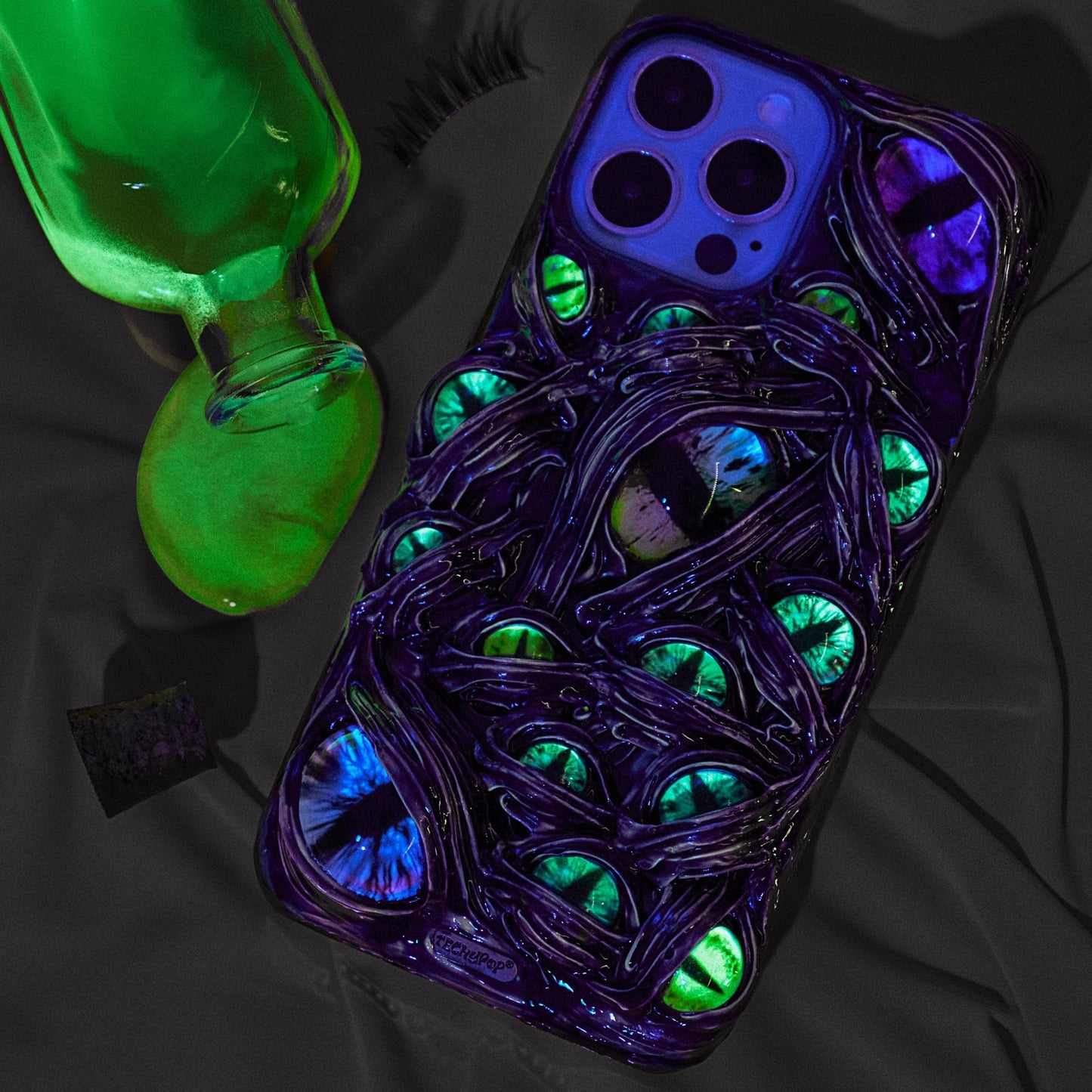 Techypop.com Horror Bundle Please leave your iPhone & AirPods model in the note section Purple Venom iPhone Case + AirPods Case + AirTag Case Set