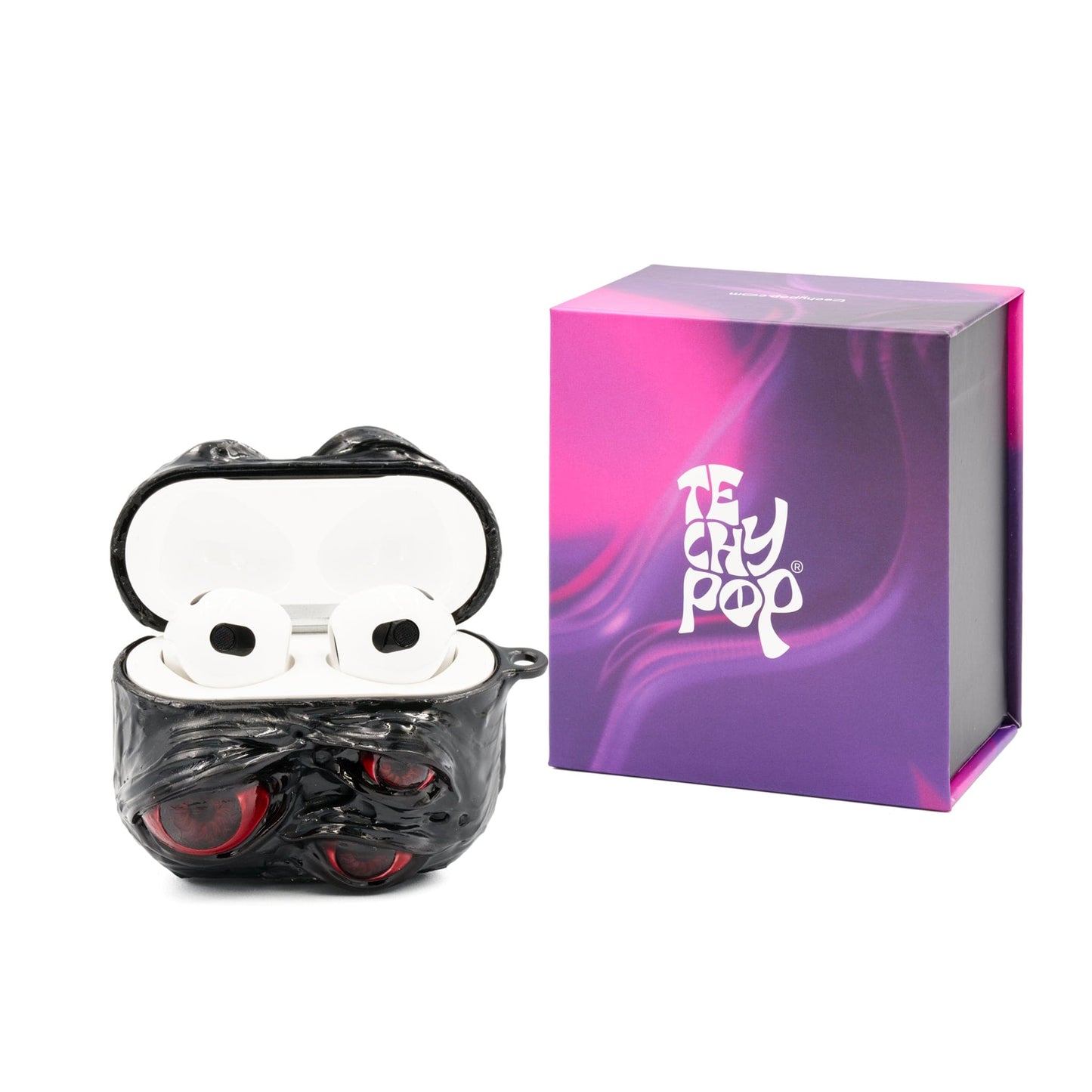 Techypop.com Please leave your iPhone & AirPods model in the note section Cat Eye in the Dark iPhone Case + AirPods Case + AirTag Case Set