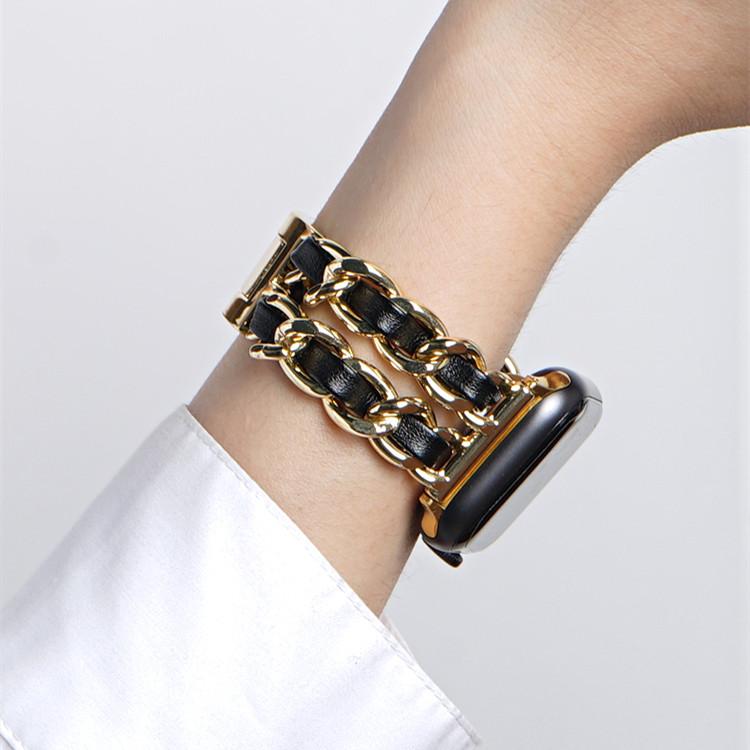 Techypop.com Watch Bands 38mm/40mm / Black Luxury Gold Leather Designer Apple Watch Band Strap For iWatch Series SE 6/5/4/3/2/1