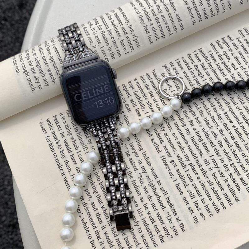 Techypop.com Watch Bands Black / 38mm/40mm Slim Bracelet Diamond Metal Designer Apple Watch Band Strap For iWatch Series SE 6/5/4/3/2/1