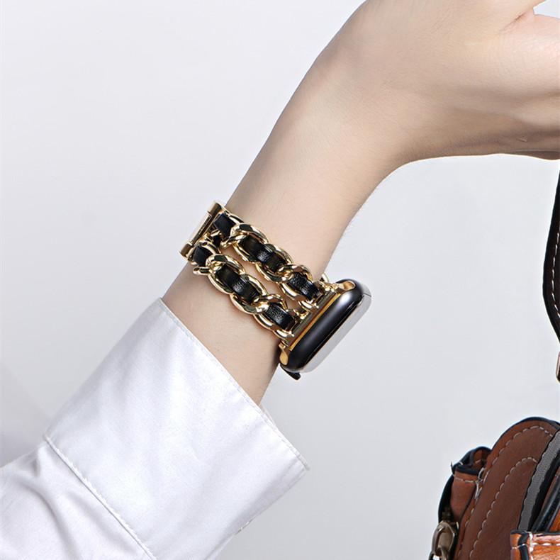 Techypop.com Watch Bands Luxury Gold Leather Designer Apple Watch Band Strap For iWatch Series SE 6/5/4/3/2/1