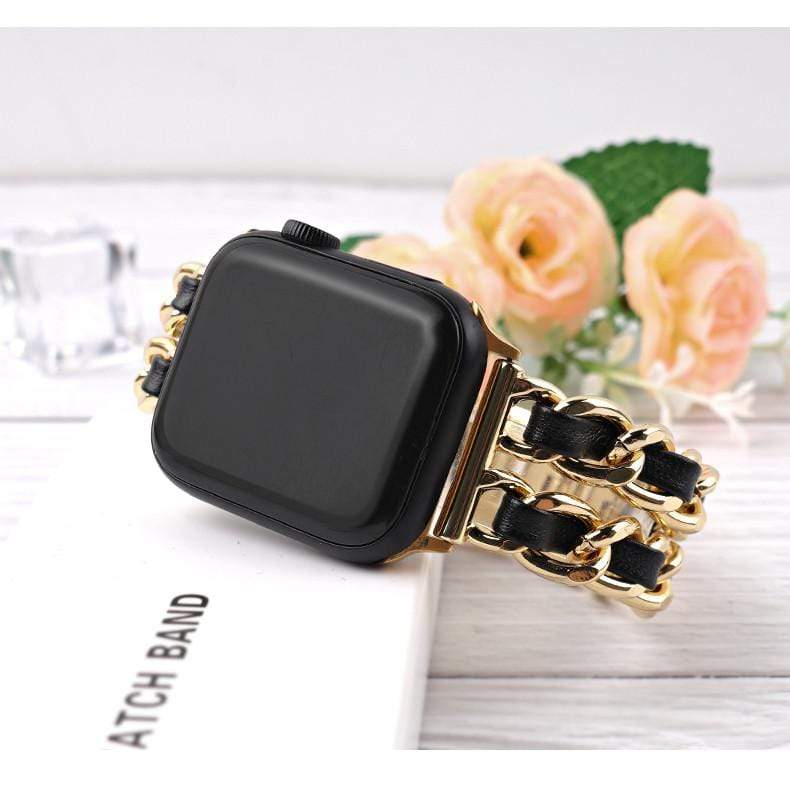 Techypop.com Watch Bands Luxury Gold Leather Designer Apple Watch Band Strap For iWatch Series SE 6/5/4/3/2/1