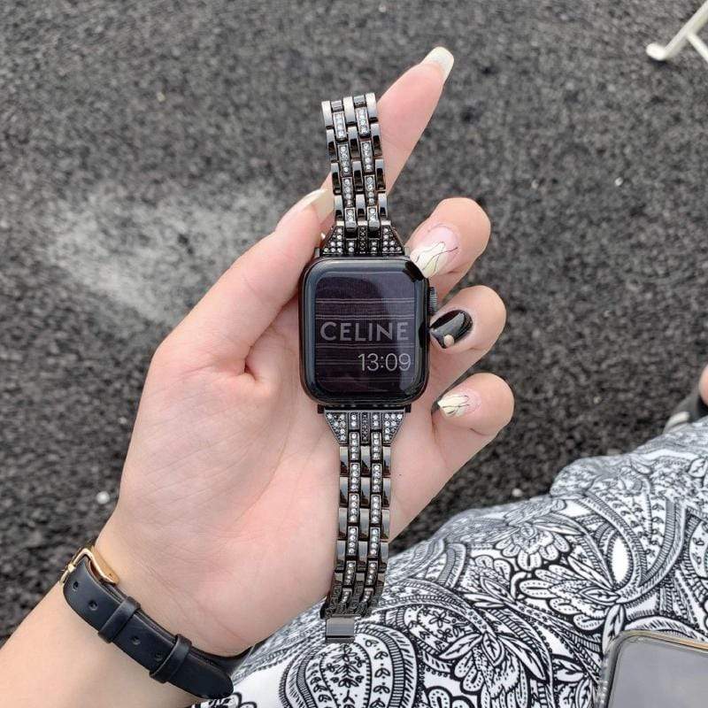 Techypop.com Watch Bands Slim Bracelet Diamond Metal Designer Apple Watch Band Strap For iWatch Series SE 6/5/4/3/2/1