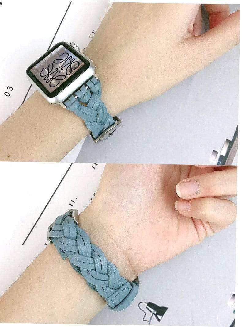 Techypop.com Watch Bands Slim Braided Leather Designer Apple Watch Band Strap For iWatch Series SE 6/5/4/3/2/1