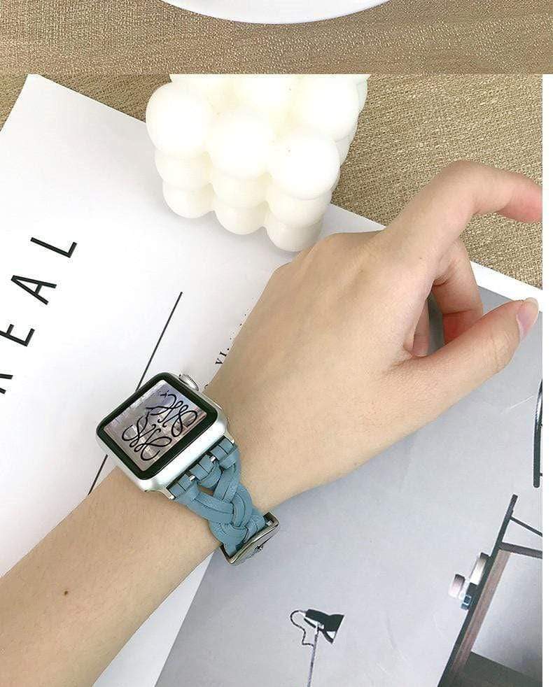 Techypop.com Watch Bands Slim Braided Leather Designer Apple Watch Band Strap For iWatch Series SE 6/5/4/3/2/1