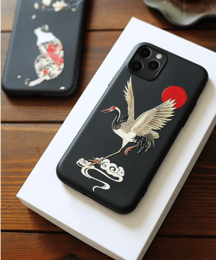Techypop iPhone Case iPhone 12 Mini / Crane The Great Wave Kanagawa Ukiyo-e Silicone Designer iPhone Case For All iPhone Models