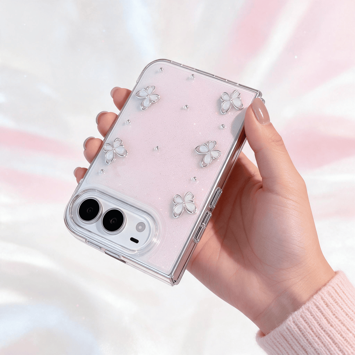 Techypop.com iPhone Case Blush Silver Flutter iPhone Duo Case