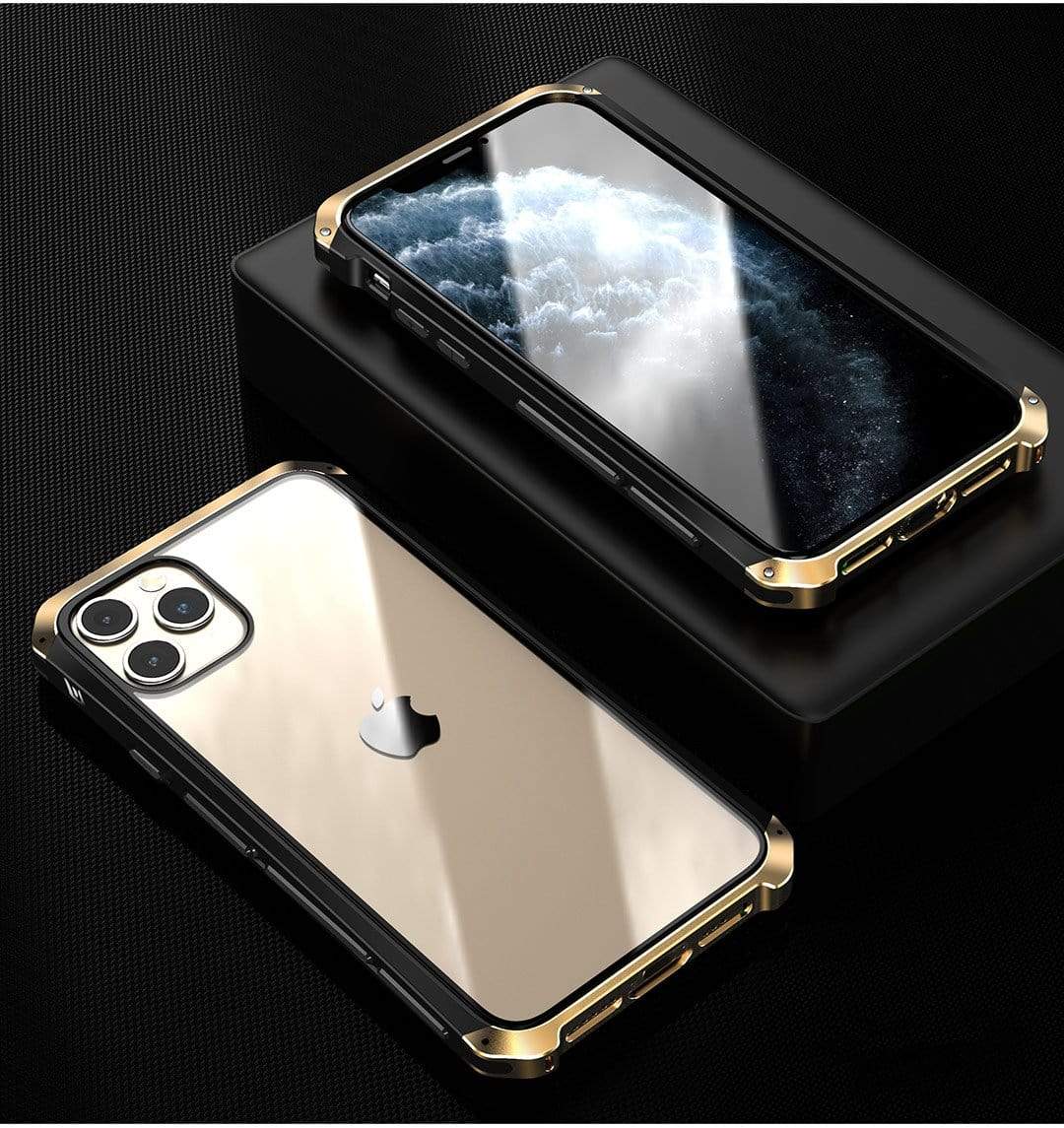 Techypop iPhone Case iPhone 13 Pro / Gold 2023 Aluminum + Titanium Shockproof Gorilla Tempered Glass Case for iPhone15 Pro Max