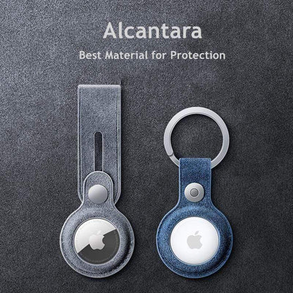 Techypop AirTag Case Alcantara Genuine Leather Designer AirTag Case with Key Ring