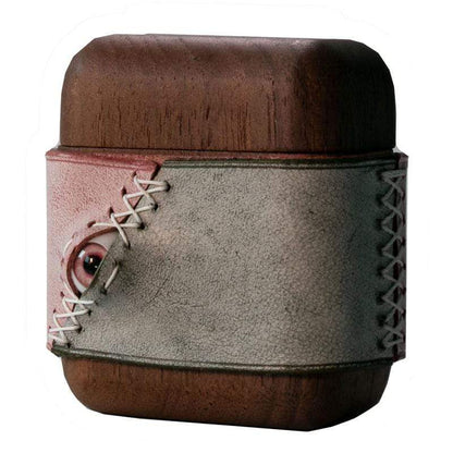 Techypop.com AirPods Case Stitched Eye Leather Dark Wooden Protective Case For Apple Airpods 1 & 2 & Pro