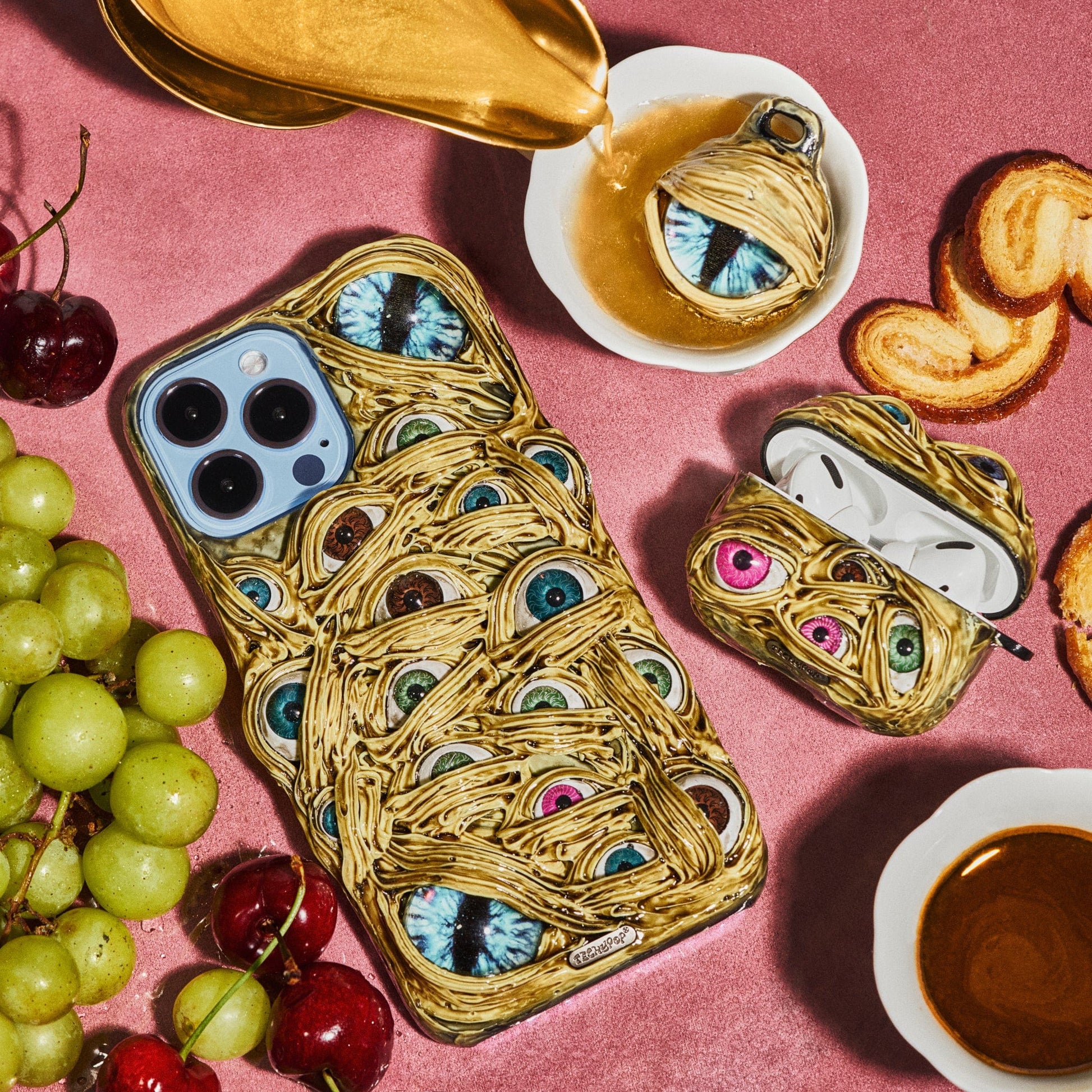 Gold Monster Eyes Handmade AirTag Case