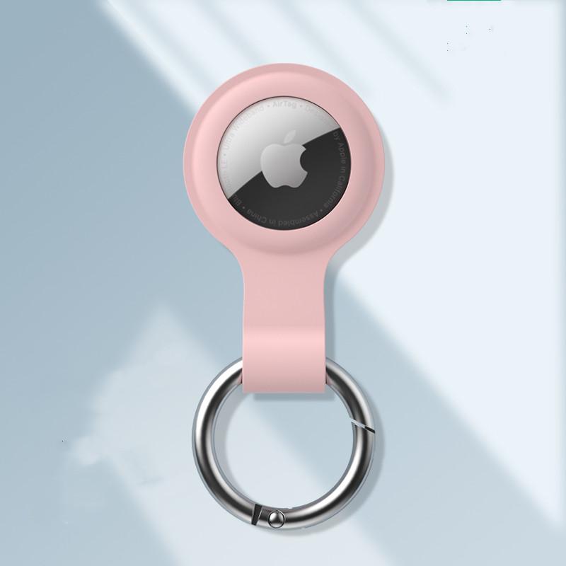 Techypop.com AirTag Case Pink Soft Silicone Designer AirTag Case with Key Ring