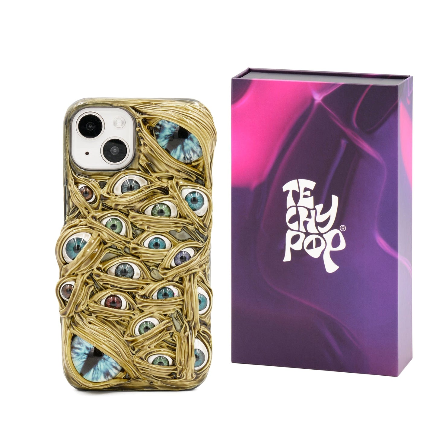 Techypop.com Horror Bundle Please leave your iPhone & AirPods model in the note section Gold Monster iPhone Case + AirPods Case + AirTag Case Set