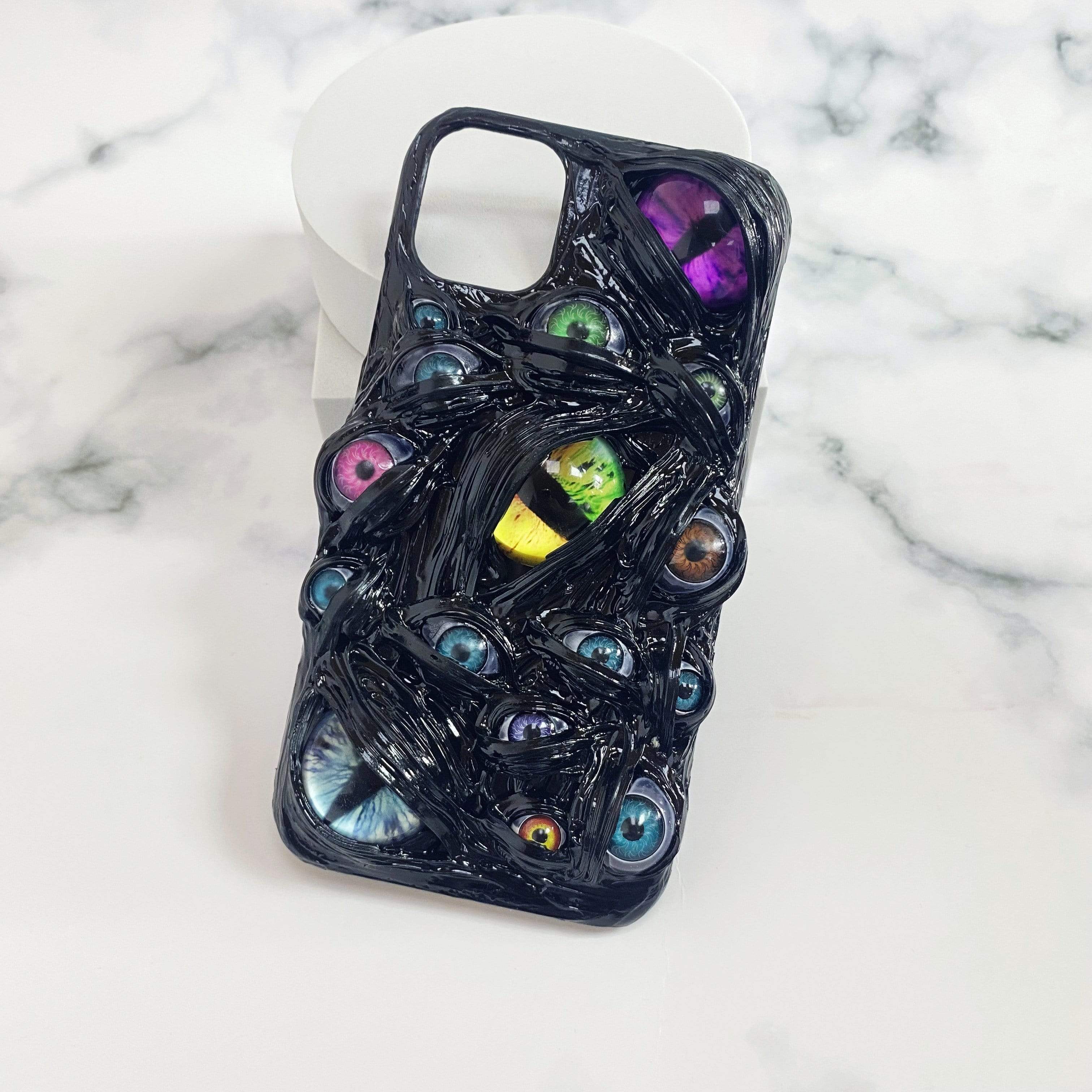 Glow in the Dark Black Venom Cat Eyes Handmade Designer iPhone