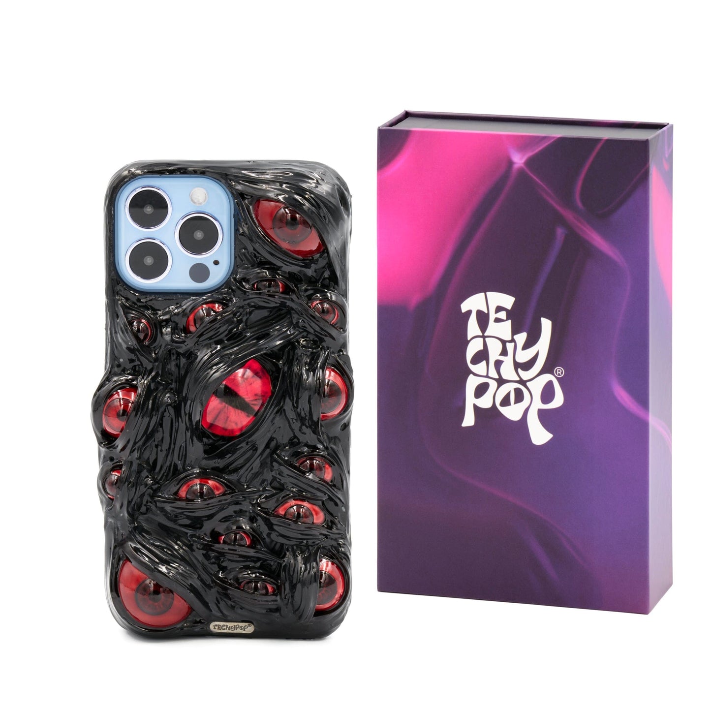 Techypop.com Please leave your iPhone & AirPods model in the note section Cat Eye in the Dark iPhone Case + AirPods Case + AirTag Case Set