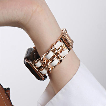 Techypop.com Watch Bands 38mm/40mm / White Luxury Gold Leather Designer Apple Watch Band Strap For iWatch Series SE 6/5/4/3/2/1