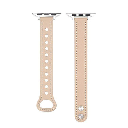 Techypop.com Watch Bands Beige / 42mm/44mm Leather Stitches Designer Apple Watch Band Strap For iWatch Series SE 6/5/4/3/2/1