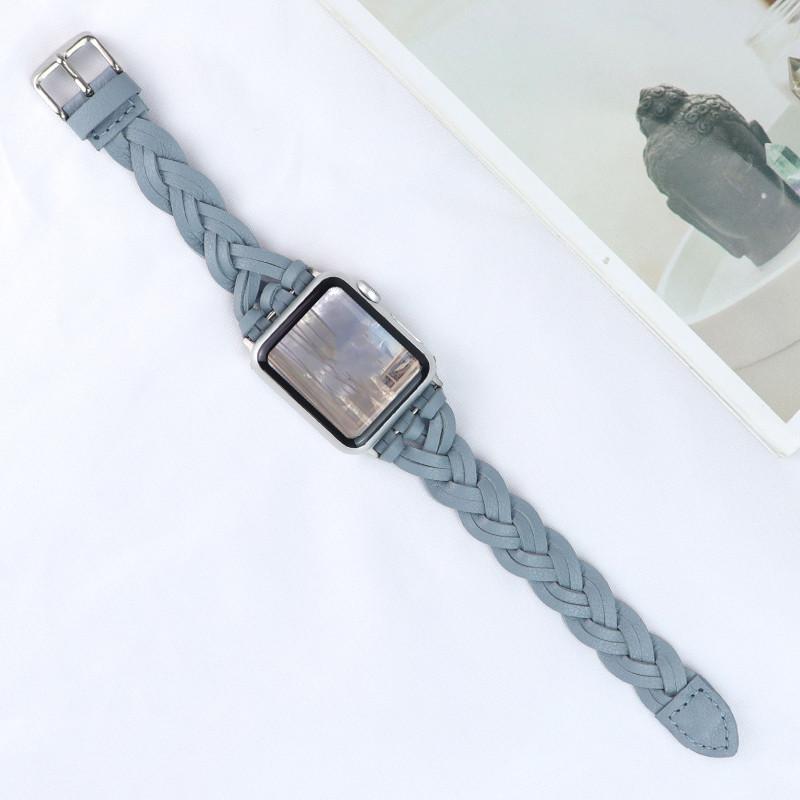 Techypop.com Watch Bands Blue Slim Braided Leather Designer Apple Watch Band Strap For iWatch Series SE 6/5/4/3/2/1