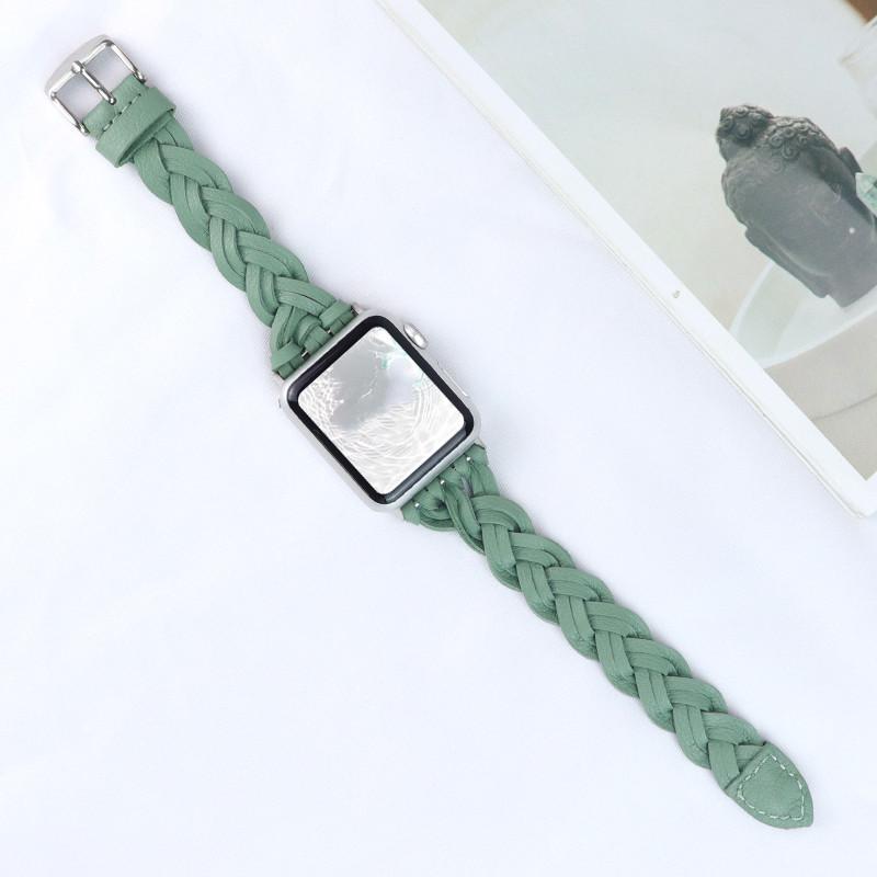 Techypop.com Watch Bands Green Slim Braided Leather Designer Apple Watch Band Strap For iWatch Series SE 6/5/4/3/2/1