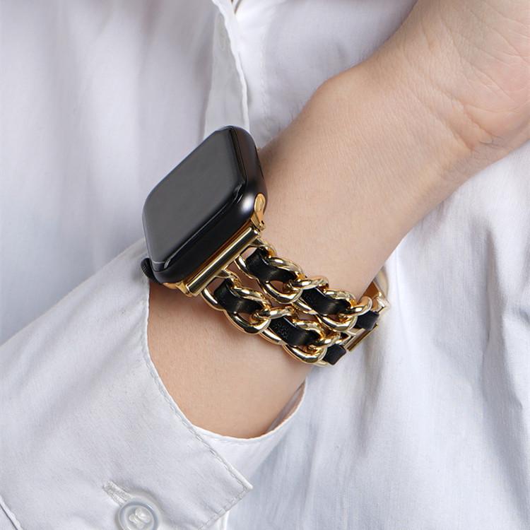 Techypop.com Watch Bands Luxury Gold Leather Designer Apple Watch Band Strap For iWatch Series SE 6/5/4/3/2/1
