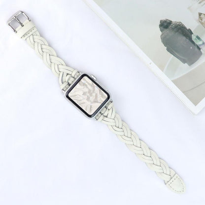 Techypop.com Watch Bands White Slim Braided Leather Designer Apple Watch Band Strap For iWatch Series SE 6/5/4/3/2/1