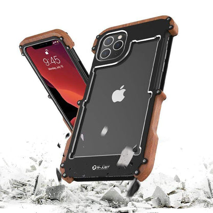 2020 NEW Wooden + Metal Frame Ultimate Shockproof Protective Designer iPhone Case For iPhone SE 11 Pro Max X XS Max XR 7 8 Plus - techypopcom