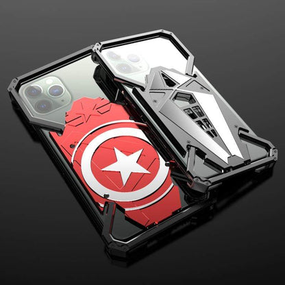 Captain America SHIELD Style Gorilla Tempered Glass + Titanium Metal Hardcore Protection Shockproof Case For iPhone SE 11 Pro Max X XS Max XR 7 8 Plus - techypopcom