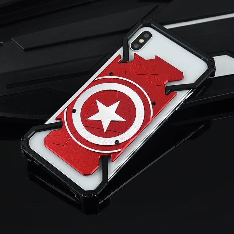 Captain America SHIELD Style Gorilla Tempered Glass + Titanium Metal Hardcore Protection Shockproof Case For iPhone SE 11 Pro Max X XS Max XR 7 8 Plus - techypopcom