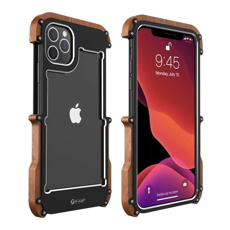 2020 NEW Wooden + Metal Frame Ultimate Shockproof Protective Designer iPhone Case For iPhone SE 11 Pro Max X XS Max XR 7 8 Plus - techypopcom