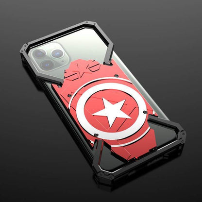 Captain America SHIELD Style Gorilla Tempered Glass + Titanium Metal Hardcore Protection Shockproof Case For iPhone SE 11 Pro Max X XS Max XR 7 8 Plus - techypopcom