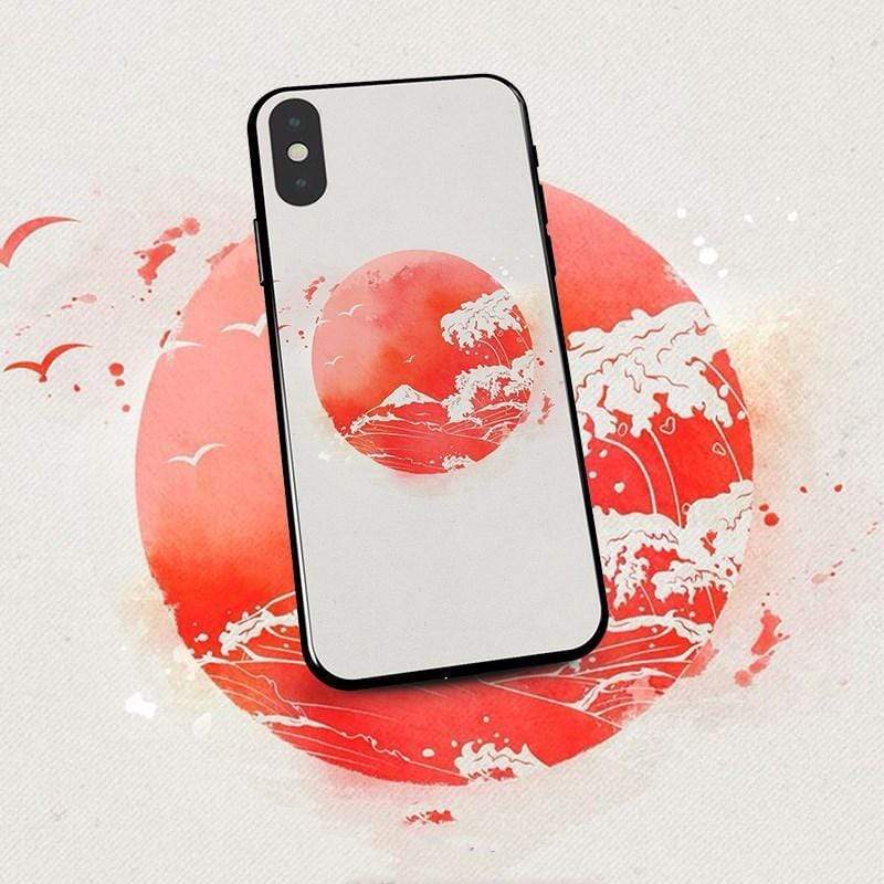 Techypop iPhone Case Ukiyo-e Fuji and Great Wave Tempered Glass Designer iPhone Case