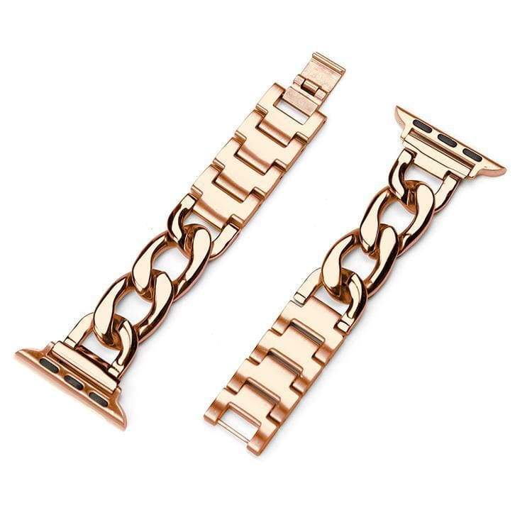 Rose Gold Stainless Steel Compatible With Apple Watch Metal Chain Band Strap For iWatch Series 4/3/2/1 - techypopcom