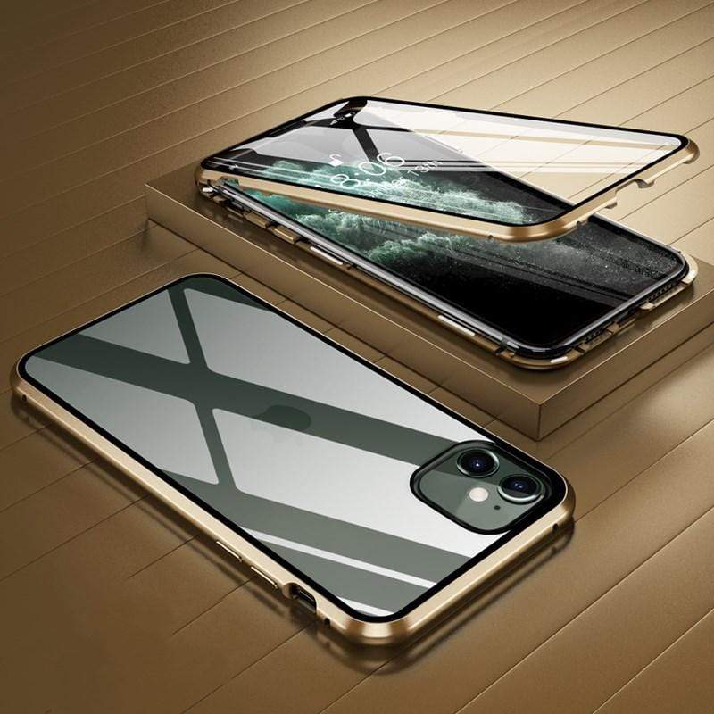 techypopcom iPhone Case 2020 Aluminum + Titanium Shockproof Gorilla Double Tempered Glass Case for iPhone 12 SE 11 Pro Max Xs Max Xs Xr X