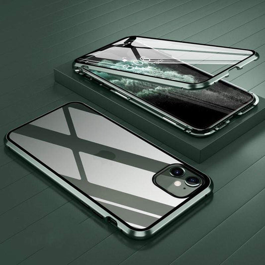 techypopcom iPhone Case 2020 Aluminum + Titanium Shockproof Gorilla Double Tempered Glass Case for iPhone 12 SE 11 Pro Max Xs Max Xs Xr X