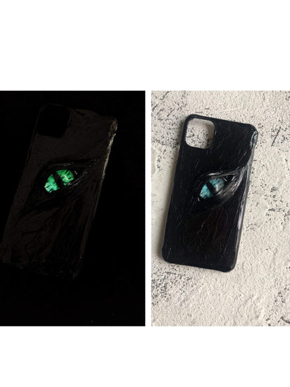 techypopcom iPhone Case Glow in the Dark Cat Eye Handmade Designer iPhone Case For iPhone 12 SE 11 Pro Max X XS Max XR 7 8 Plus